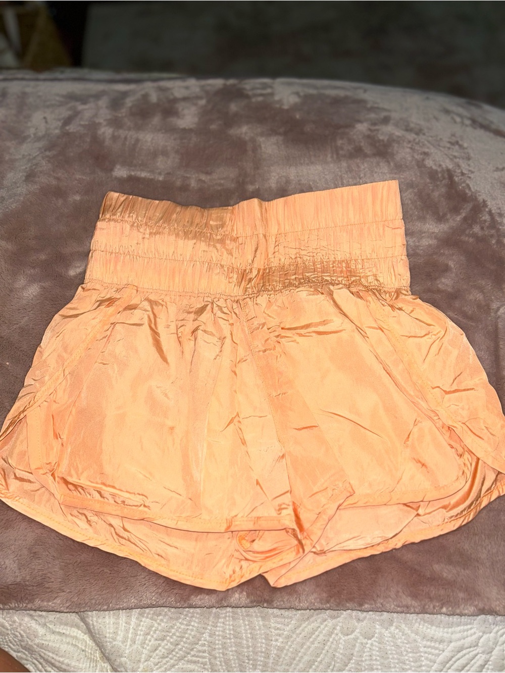 Free People Peach Smocked-Waist Athletic Shorts